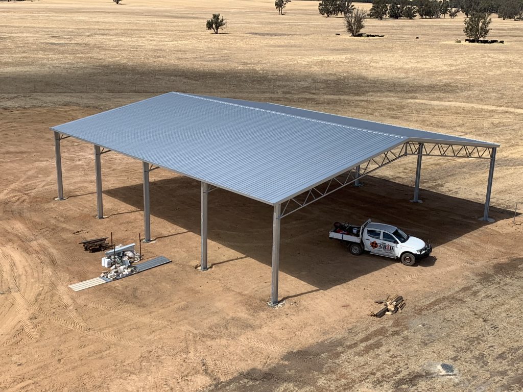 A view of the completed sheep shed from the air