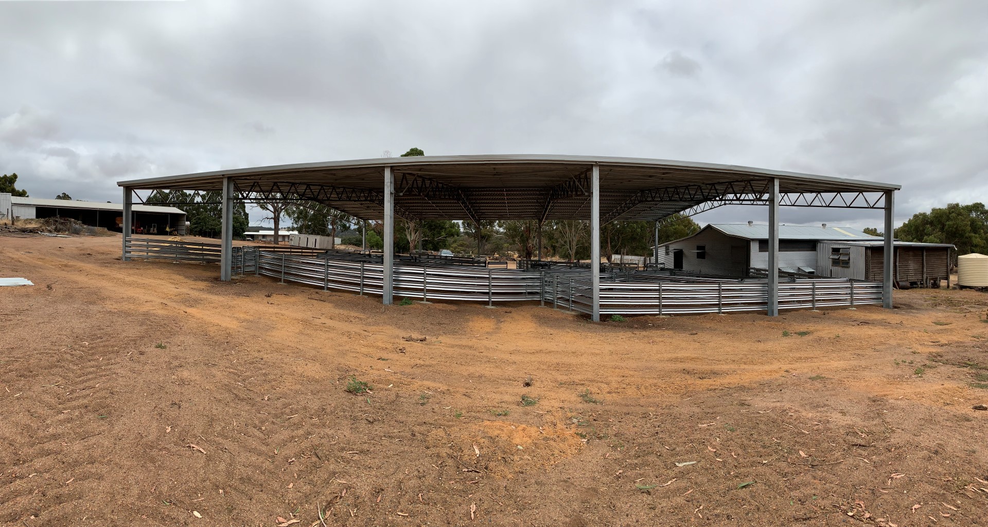 A custom livestock shed we designed and installed on a farm in remote Western Australia property to keep sheep away from the rain.