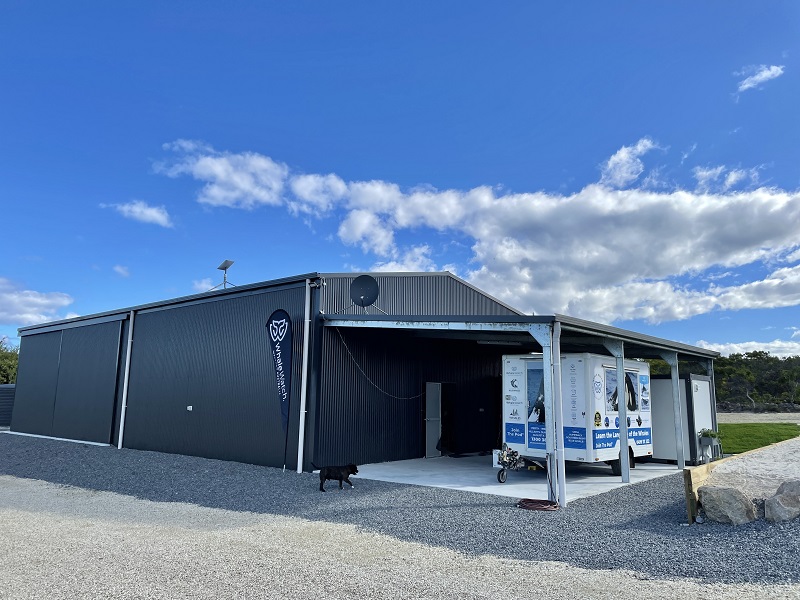 Custom designed Whale watching storage shed in Whale Watch WA shed in Bremer Bay WA. Image from the front of the shed